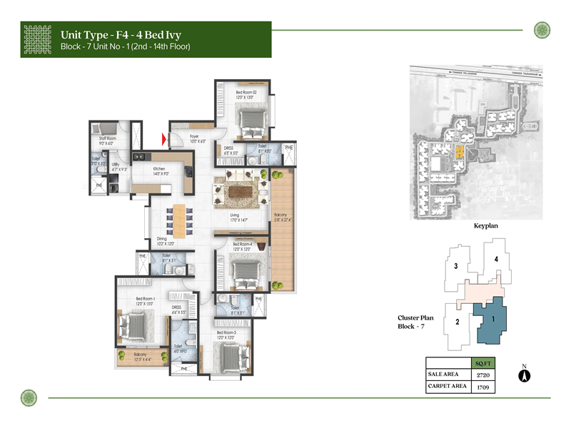 Prestige Pallavaram Gardens 4 BHK Floor Plan
